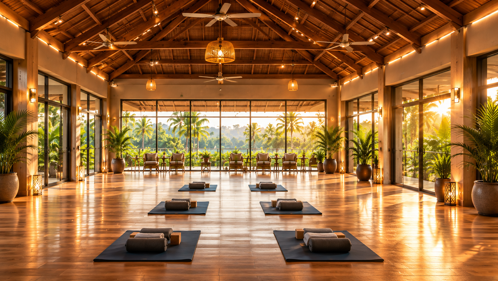 Studio hall with a wooden interior